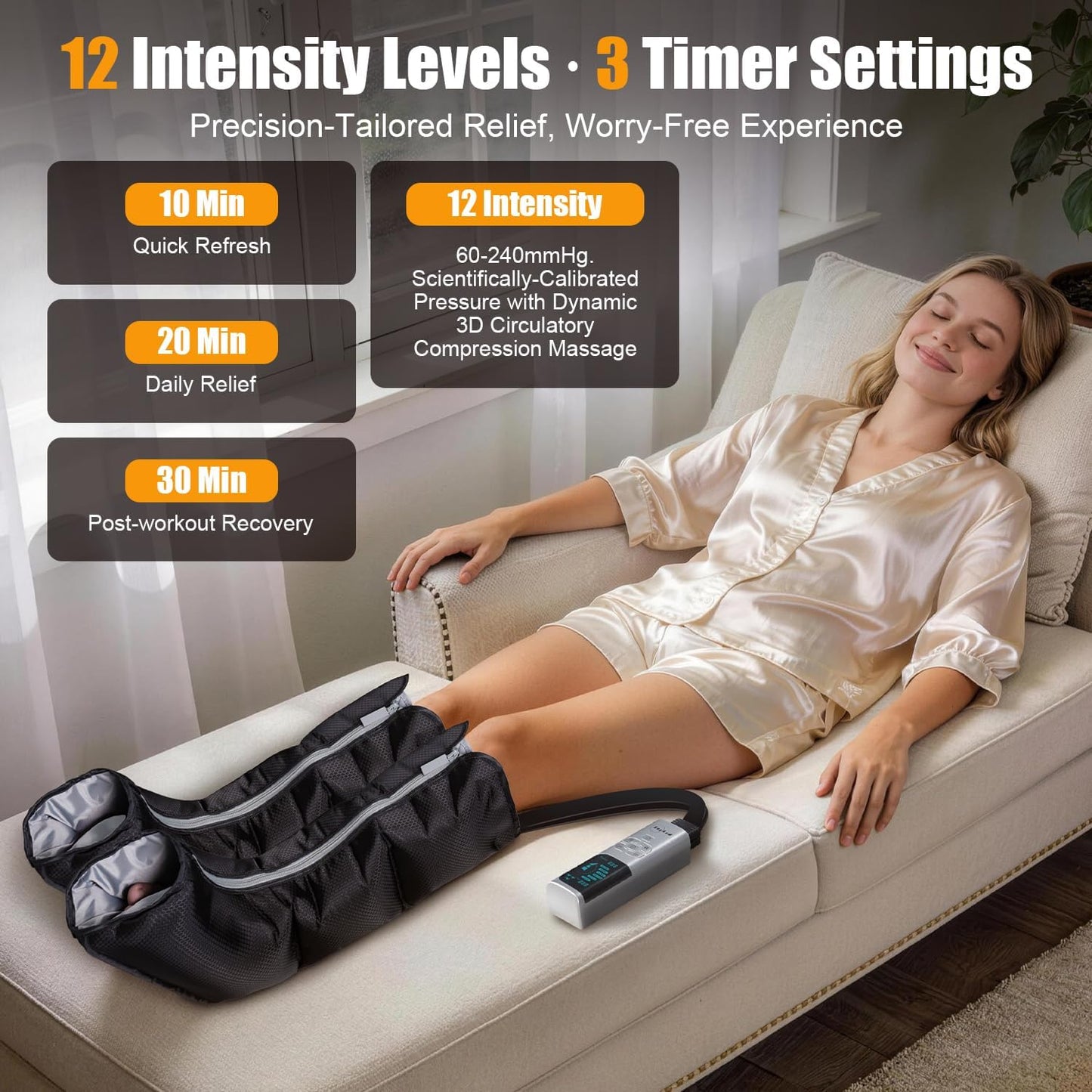 Leg Compression Massager for Circulation, Calf and Foot Massager with Heat, Compression Boots for Sore Muscle Relaxation, 6 Modes 12 Intensities 3 Timers, Gifts for Fathers Men and Women