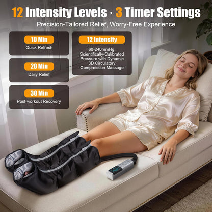 Leg Compression Massager for Circulation, Calf and Foot Massager with Heat, Compression Boots for Sore Muscle Relaxation, 6 Modes 12 Intensities 3 Timers, Gifts for Fathers Men and Women