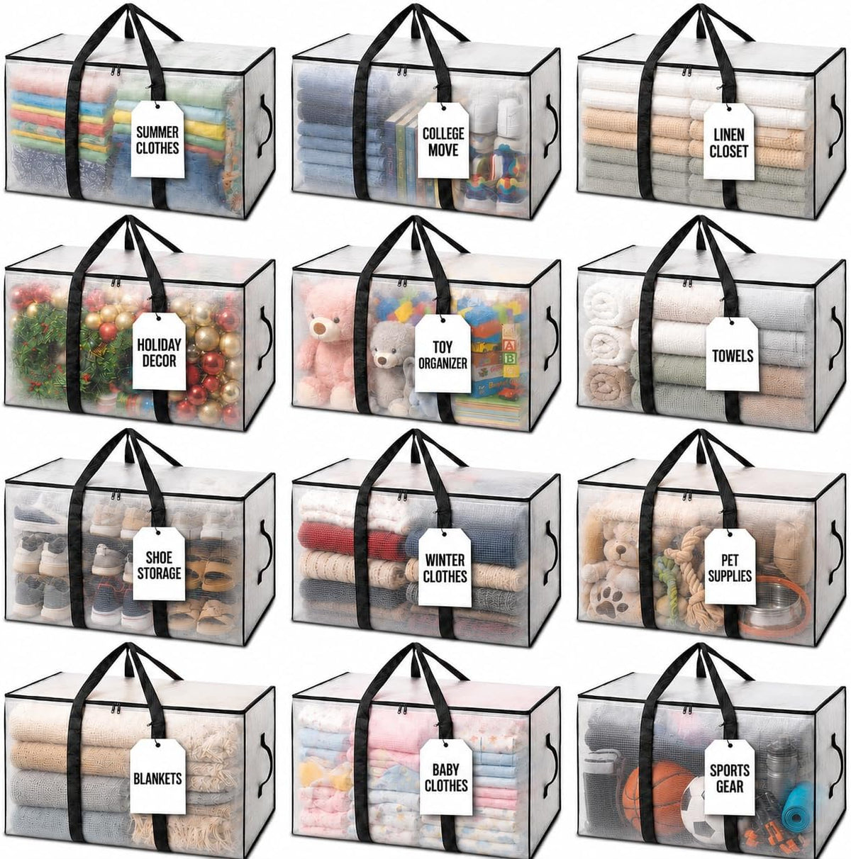 ClearSpace Heavy Duty Moving Bags - Water Resistant Storage Bags with Backpack Straps, Zippers and Handles - Large Moving Boxes for College Dorm, Travel, Closet Organization -, Clear