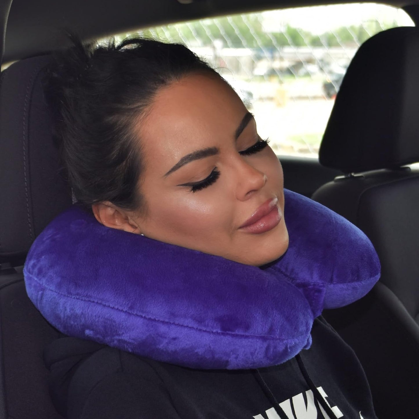Wolf Essentials Adult Fleece Travel Neck Pillow for Airplane, Charcoal
