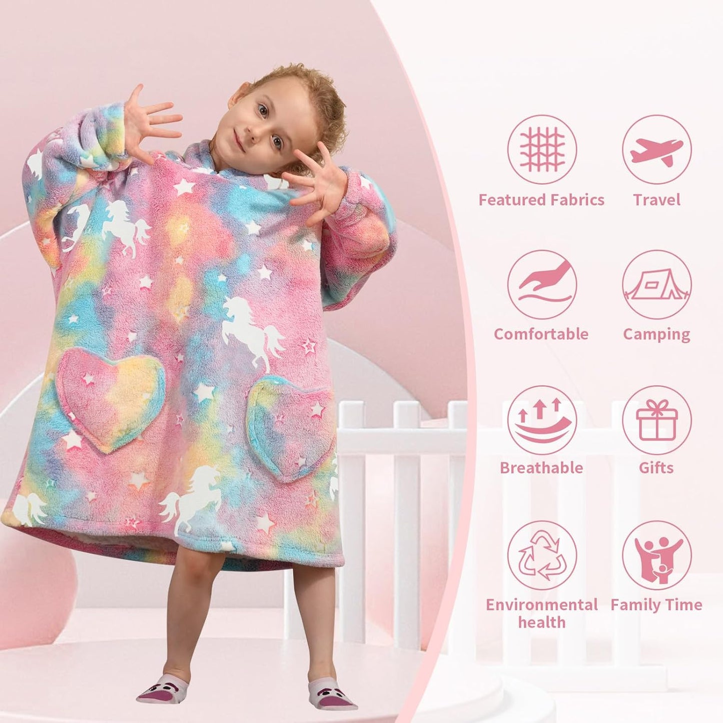 Fiosnow Glow in the Dark Unicorn Blanket Hoodies for Kids 6-13YR Oversize Wearable Blanket Hoodies for Boys Girls Teens
