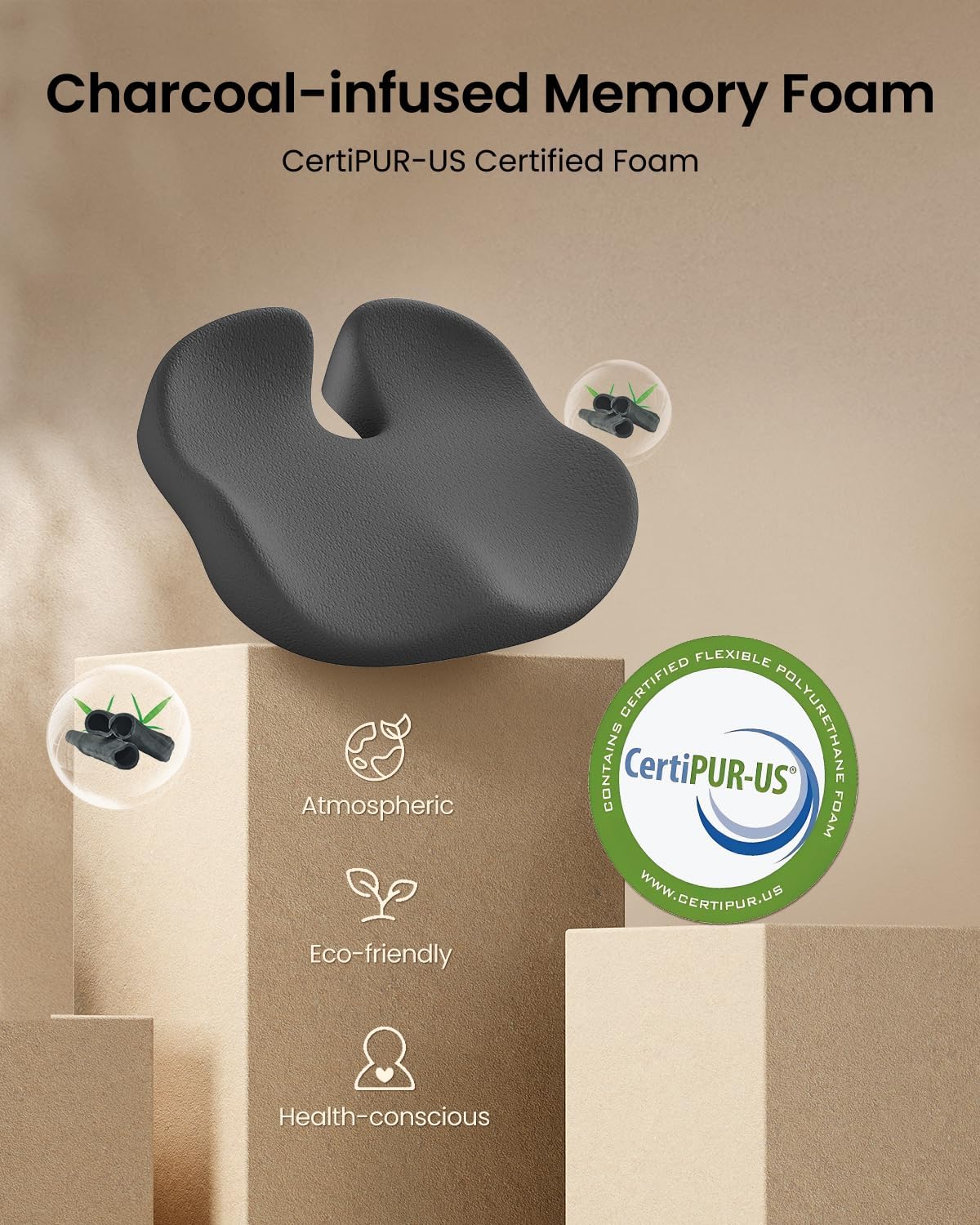 ProtoArc Seat Cushion, Office Chair Cushion for Sciatica, Coccyx Cushion, Ergonomic Memory Foam Seat Cushion for Car, Home, Pressure Relief Pad for Hip, Tailbone, All Day Comfort - Black