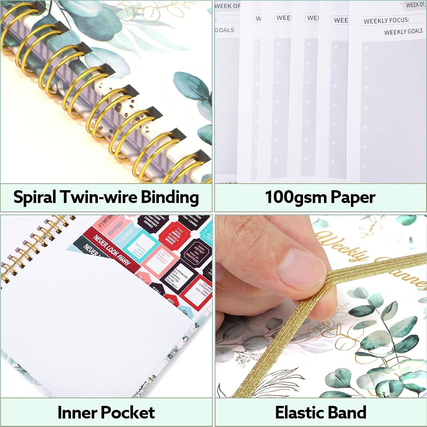 Undated Weekly Planner with Habit Tracker, 52 Weeks To Do List Notebook A5 Weekly Goal Planner with Spiral Binding & Stickers Home Work School Supplies for Women Girls 8.2" x 5.7" - Pink