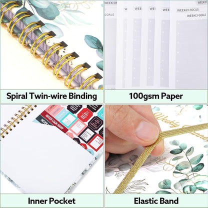Undated Weekly Planner with Habit Tracker, 52 Weeks To Do List Notebook A5 Weekly Goal Planner with Spiral Binding & Stickers Home Work School Supplies for Women Girls 8.2" x 5.7" - Pink