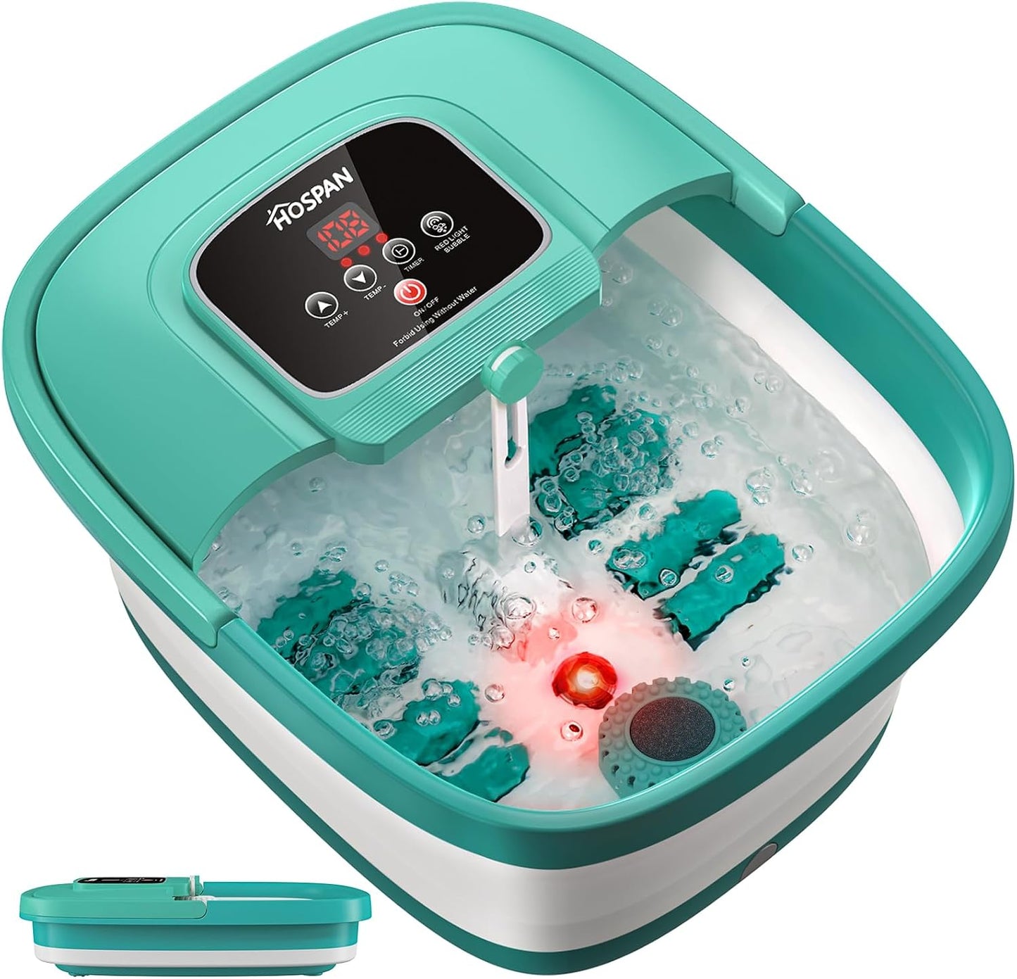 HOSPAN Collapsible Foot Spa with Heat, Bubble, Red Light, and Temperature Control, Foot Bath Massager with 8 Shiatsu Massage Rollers, Pedicure Foot Spa for Relaxation and Stress Relief, Black