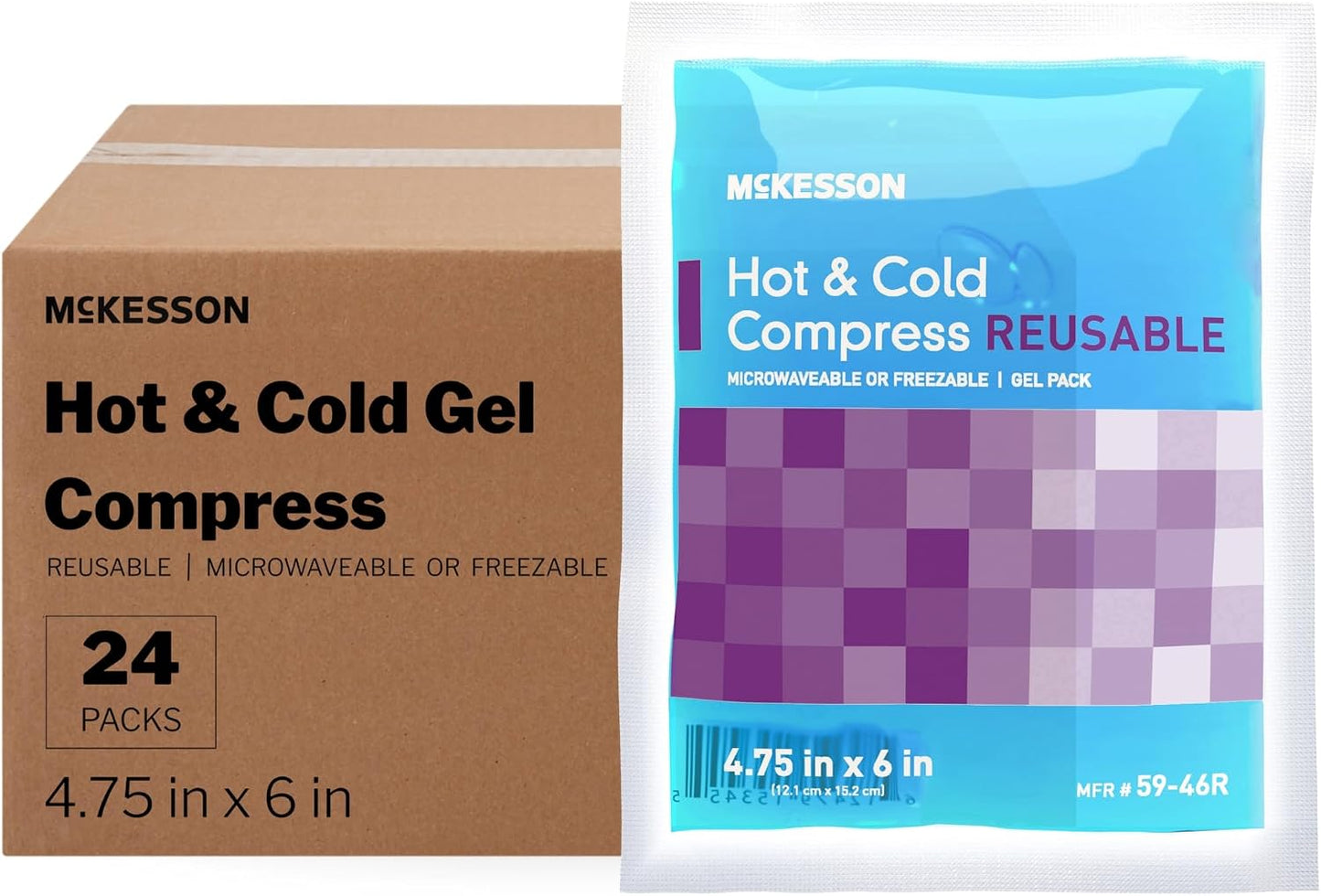 McKesson Cold and Hot Compress Reusable [24 Pack] Gel Ice Hot Packs for Injuries, 6.75 in x 10.5 in