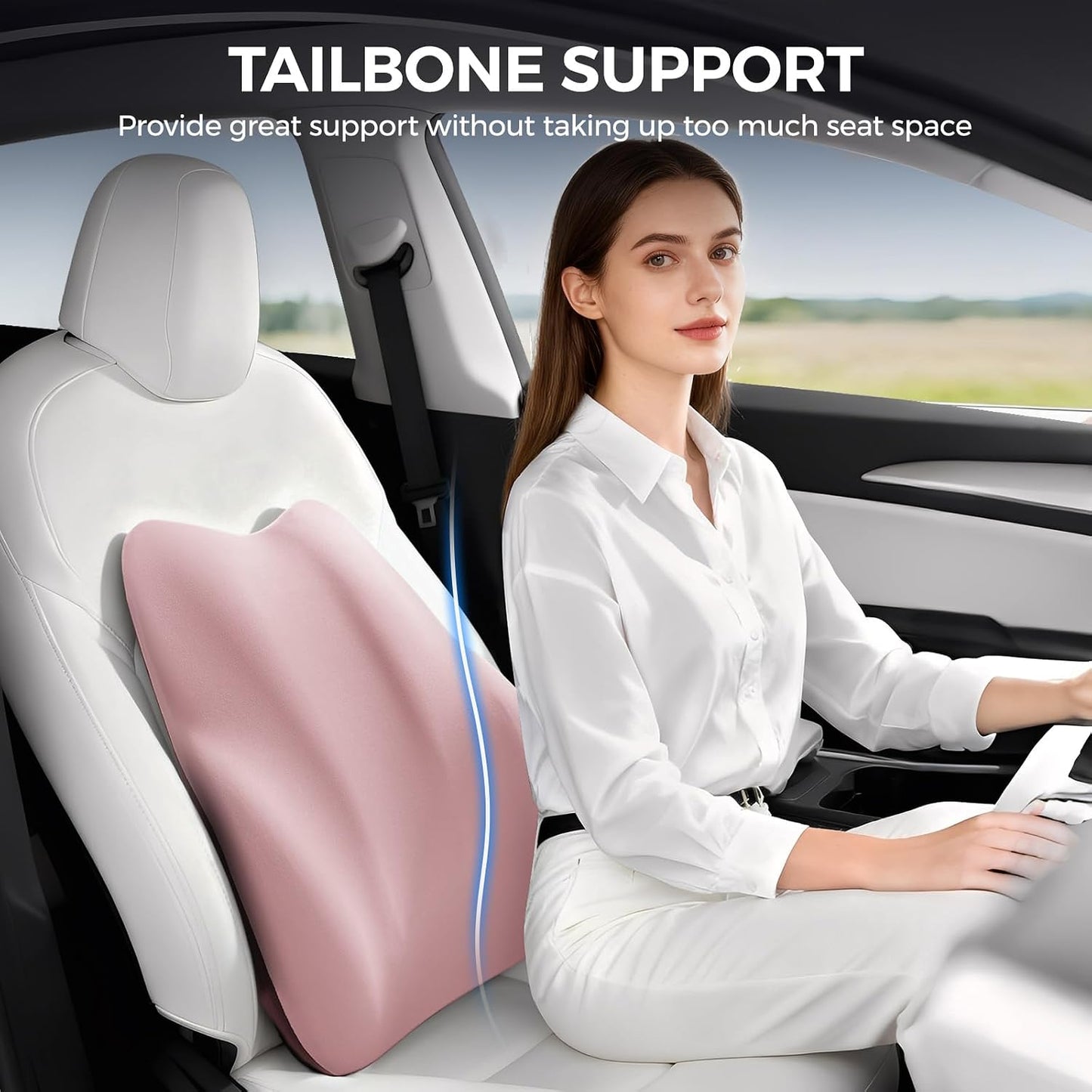 BEBAS Lumbar Support Pillow for Car, Memory Foam Back Cushion for Driving, Ergonomic Lumbar Pillow for Pain Relief, Comfort Lower Back Support for Office Chairs, Car Seat, Wheelchair -Black