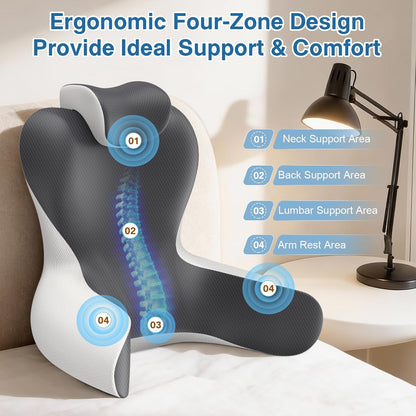 Reading Pillow for Bed, 22”H Back Pillow for Sitting Up,Bed Chair Pillows with Lumbar Rest & Neck Support,Backrest Cushion with Arms for Reclining,Gaming,Resting,Watching TV in Couch or Floor