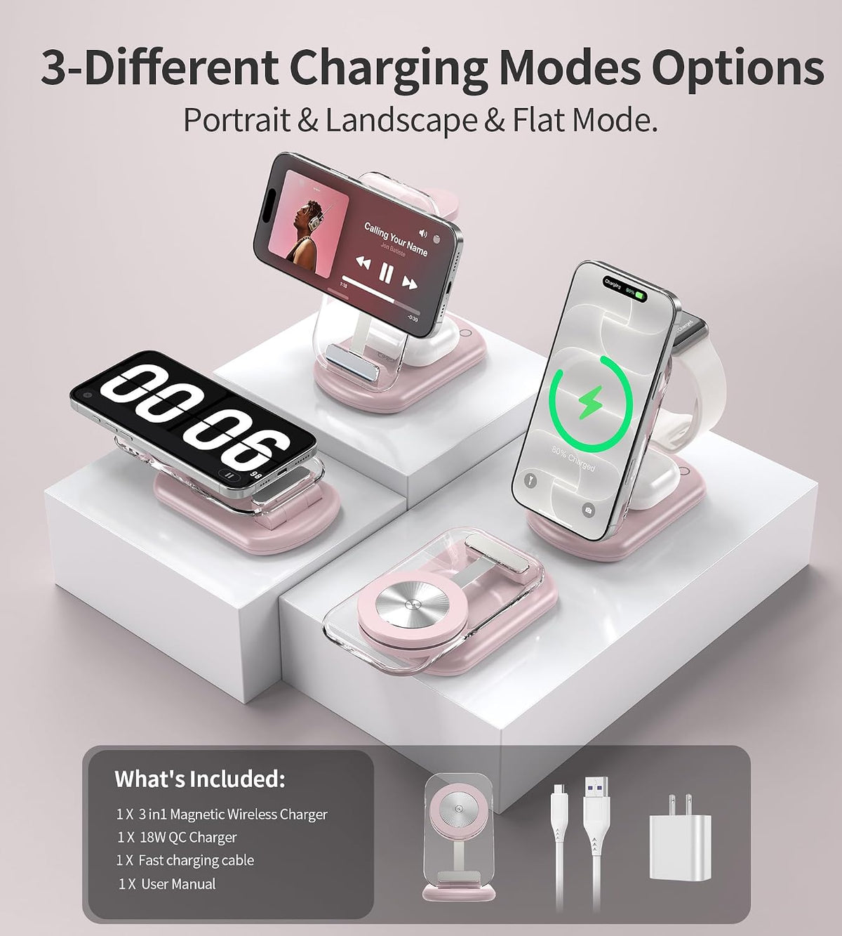 Mukiya 3 in 1 Magnetic Wireless Charging Station for Apple Devices