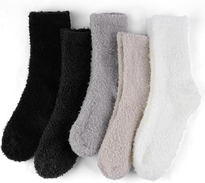 5 Pairs Fluffy Socks Womens Fuzzy Socks, Cozy Winter Sleep Sock for Women, Girls, Kids, Warm Microfiber Soft Sock