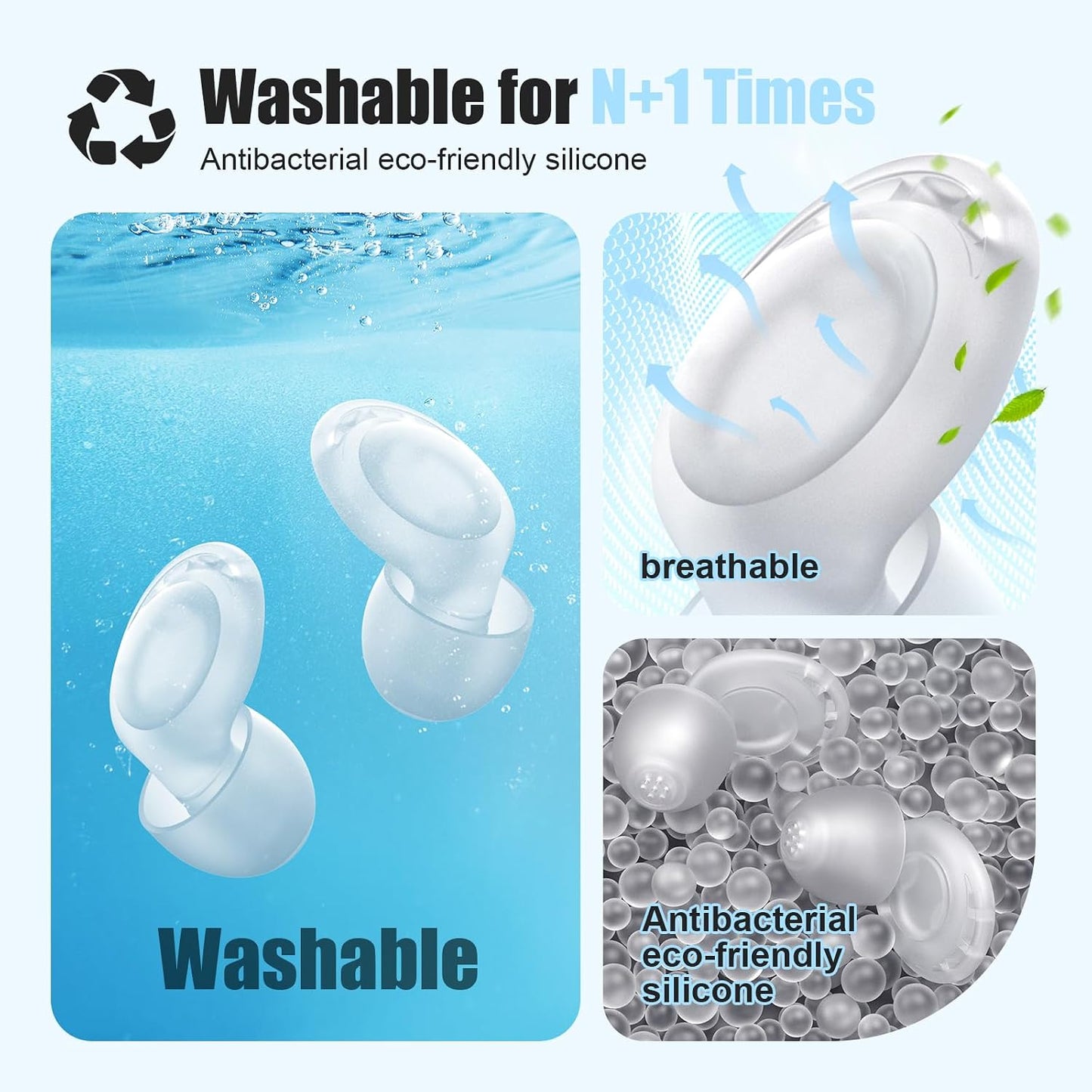 Ear Plugs for Sleeping Noise Reduction, Beinkap Reusable Earplugs Hearing Protection for Focus, Study, Work – 6 Pair Eartips in S/M/L – Flexible Silicone Soft – 35dB Noise Cancelling with Storage Case