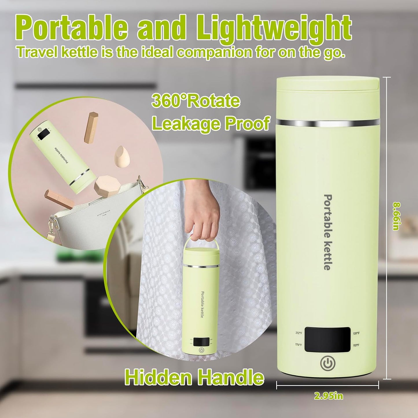 Travel Electric Kettle Portable Mini Kettle,Small Hot Water Boiler with 4 Temperature Settings,304 Stainless Steel,Fast Boiling Water with Auto Shut-Off and Boil Dry Protection,400ml (Beige, 400ML)