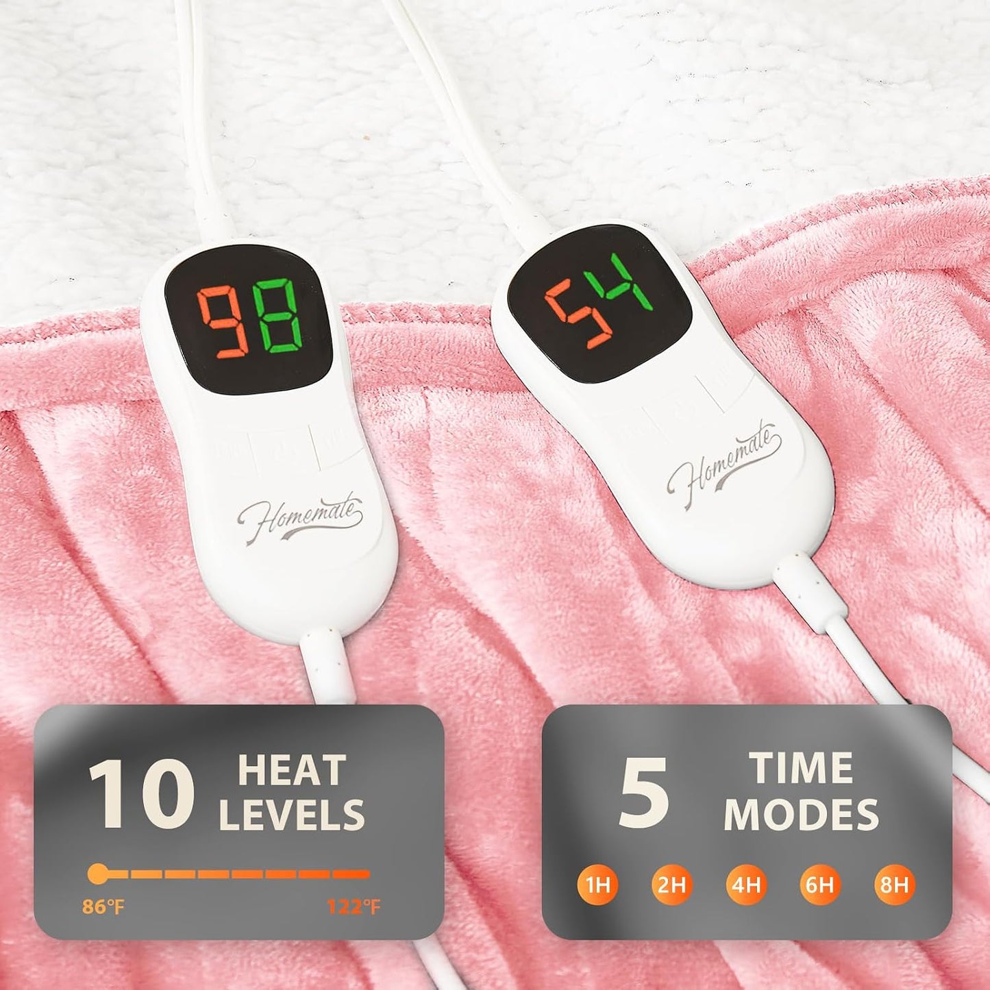 Homemate Electric Heated Blanket Twin - 62"x84" Heating Bed Blankets Throw with 10 Heating Levels 8 Hours Auto Off Fast Heating Over-Heated Protection Ultra Soft Warm Flannel ETL Certified Grey - Colors B
