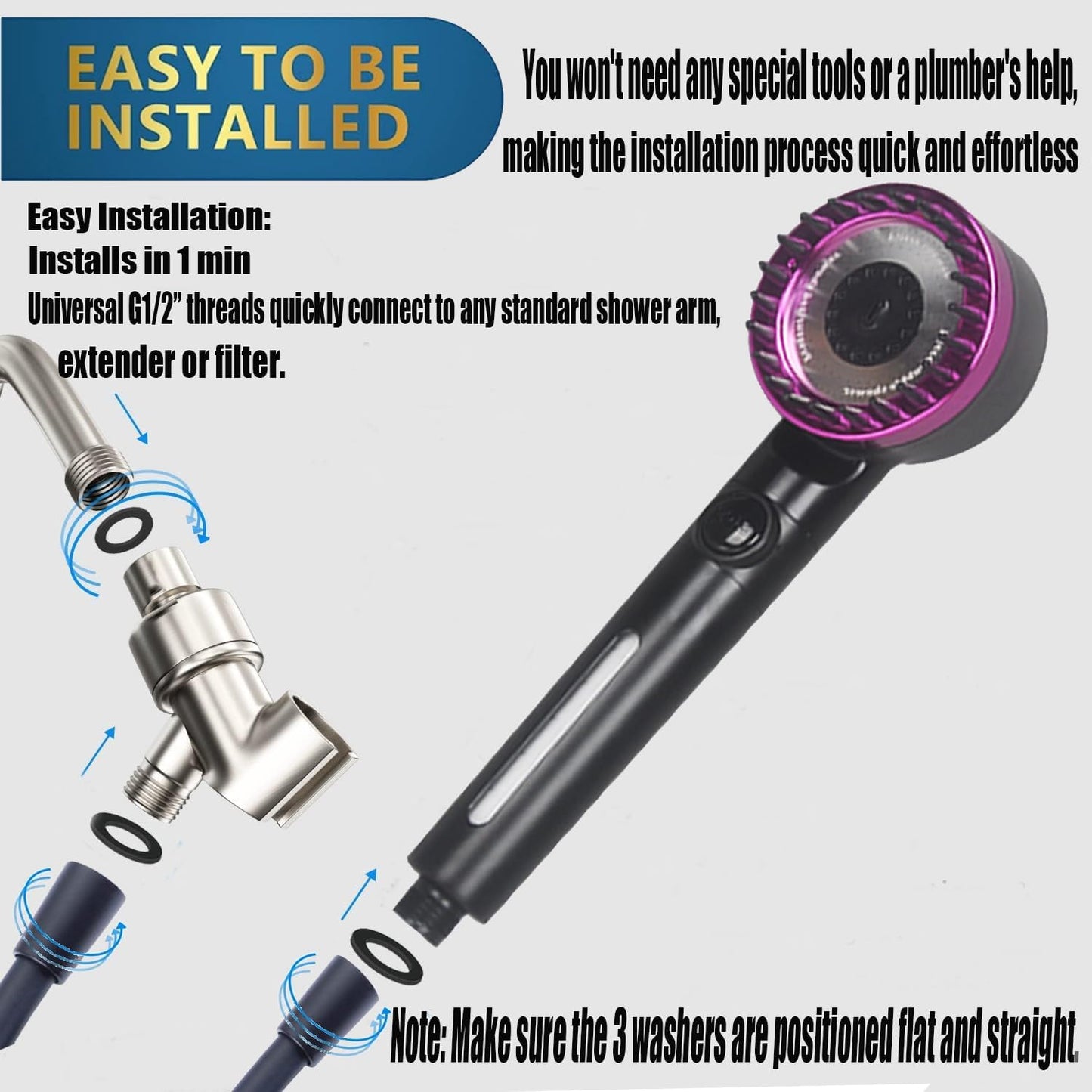 Shower Head with Handheld, Shower Heads High Pressure, High Flow Even with Low Water Pressure-Hand Held Showerhead Set,3 Modes Filtered Showerhead with 59″Replacement Hose/Bracket/Cotton Filters