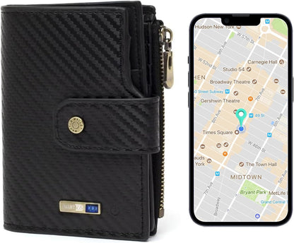 Anti-Lost Bluetooth Wallet Tracker Finder, Slim Trifold Cowhide Mens Wallet with ID Window Credit Card Holder Pocket (Coffee2-OLD)