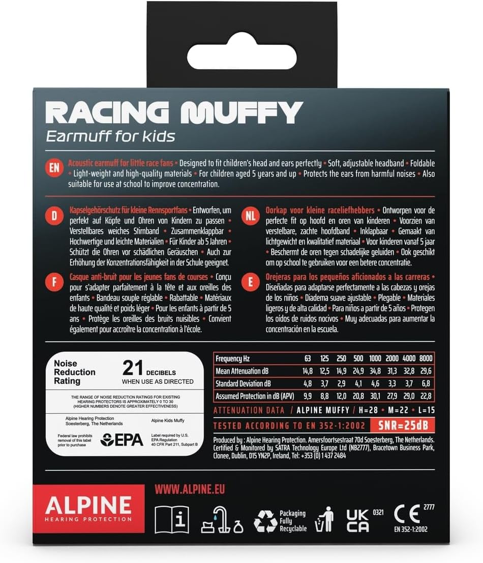 Alpine Muffy Kids - Hearing Protection - CE & ANSI Certified - Adjustable for Ages 3-16 years - Noise Cancelling Headphones - 25dB Sound Reduction Ideal for Protection and Concentration Aid – Black