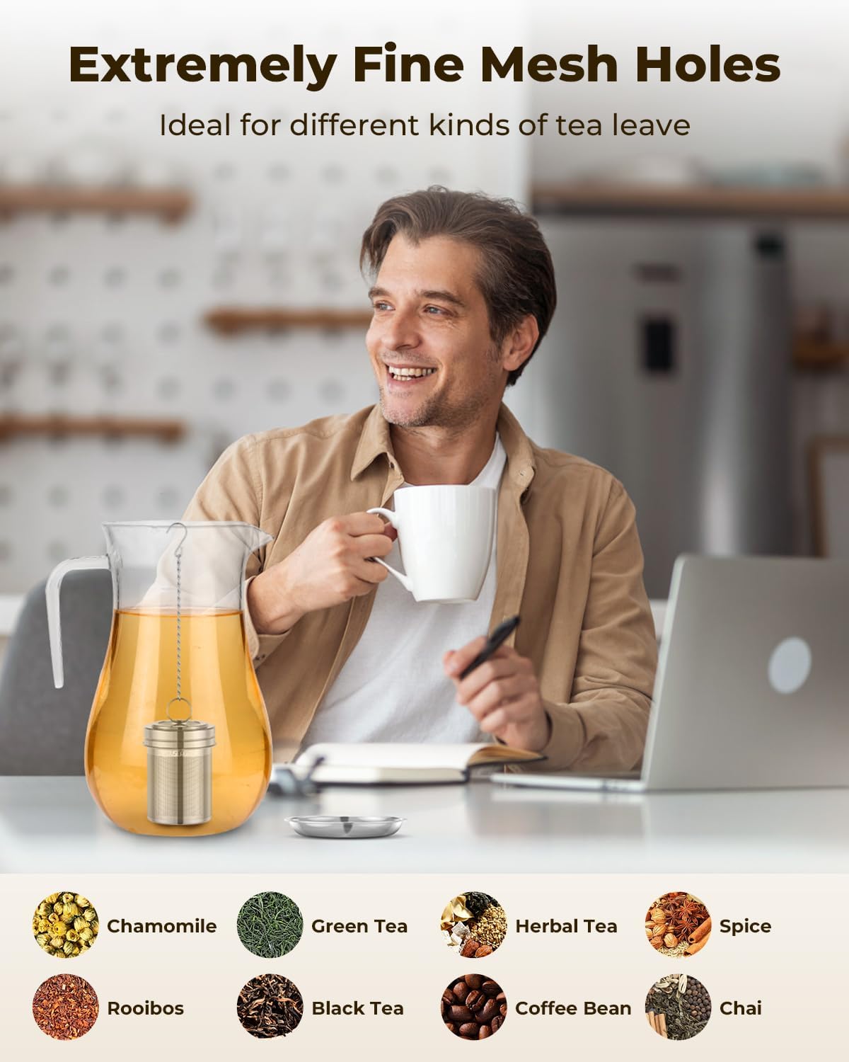 House Again 2 Pack Tea Infuser, Extra Fine Mesh Tea Infusers for Loose Tea, 18/8 Stainless Steel Tea Strainer with Extended Chain Hook, Tea Steeper for Brew Tea, Spices & Seasonings