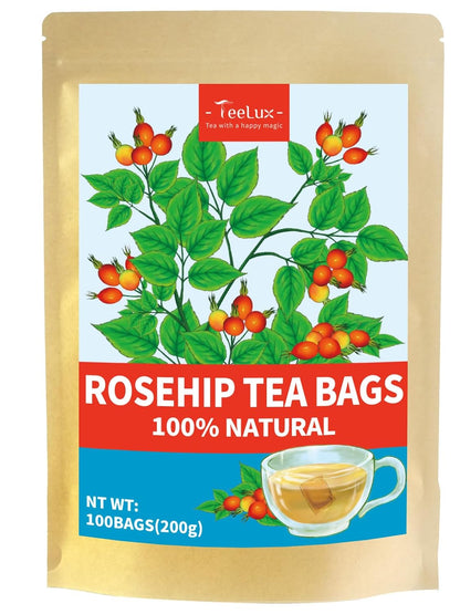 TeeLux Rose Hips Tea Bags, Fruity Flavor and Aroma, Caffeine-free, 100Count