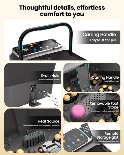 Collapsible Foot Spa with Heat, Electric Foot Bath Massager with Color Touchscreen, 30 Motorized Shiatsu Massage Balls, Temp Control, Bubbles, Remote, Professional Feet Soak Tub for Home