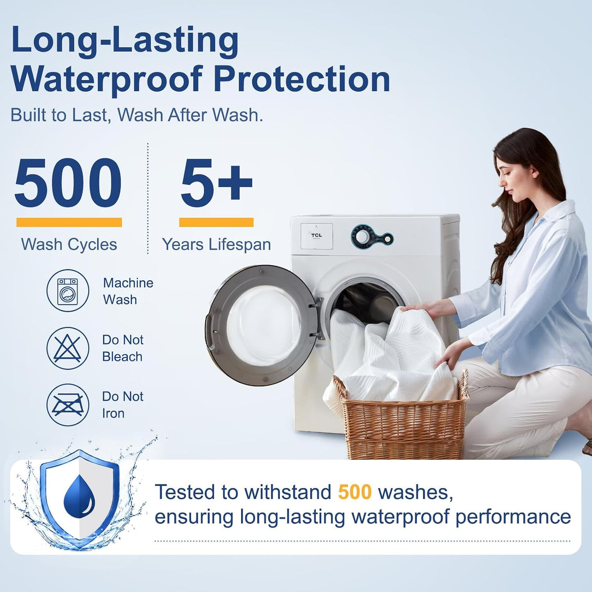 Cooling Waterproof Mattress Protector Queen Size, 400GSM 3D Air Fabric Breathable Mattress Cover, Premium Bed Protector with Deep Pockets, Luxury Noiseless Machine Washable Bed Cover, White