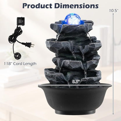 Giantex Tabletop Water Fountain with Warm LED Light, Tiered Rock Waterfall with Pump, Zen Meditation Desktop Decor for Office, Home Relaxation