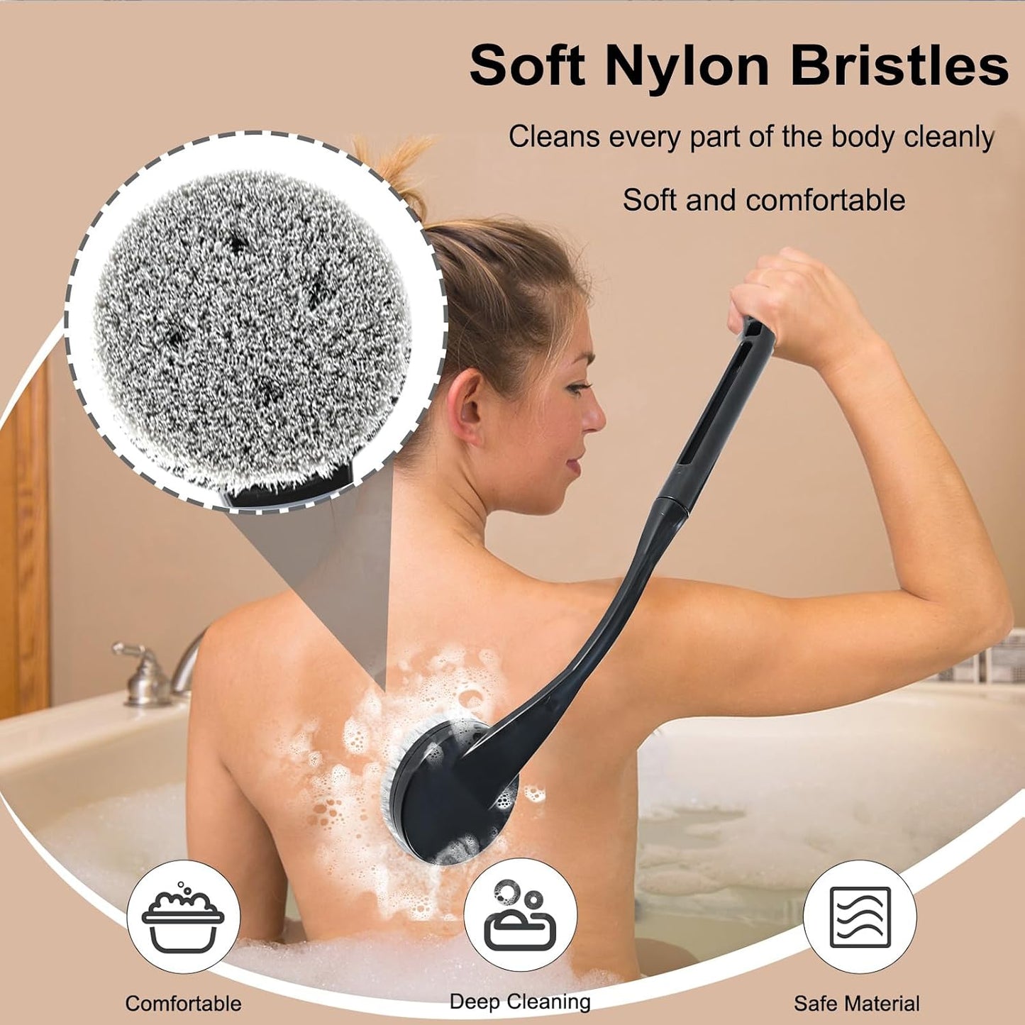 Gobiteli Back Scrubber for Shower,20.5" Long Handle Shower Brush for Body for Deep Clean,Back Brush for Shower for Men Women(Grey)