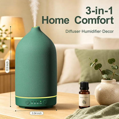 Gooamp 200ML Ceramic Essential Oil Diffuser for Home - Ultrasonic Aromatherapy Diffuser Humidifier with 7 Color LED Lights, Auto Shut-Off, 3 Timers for Bedroom, Office, Yoga, Black