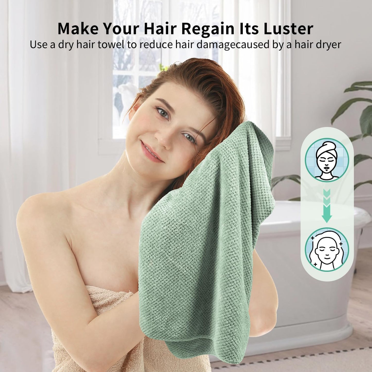 my novel things 2 Pack Extra Large Microfiber Hair Towel Wrap for Women, 37.4" x 26.4" Super Absorbent & Quick Dry with Elastic Strap for Curly Hair (Blue)