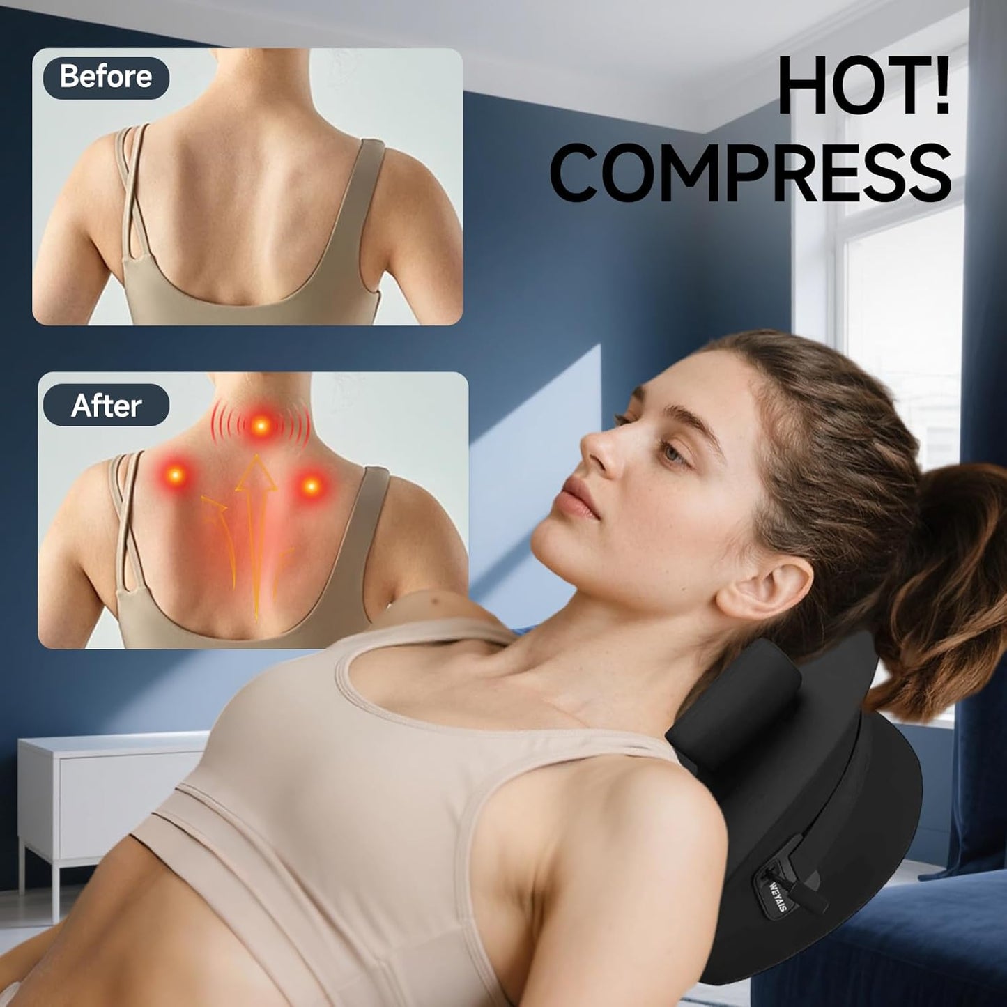 Neck Massager Pillow, Neck and Shoulder Relaxer with Heat, 3 Modes and Strengths, Neck Massager for Pain Relief Deep Tissue, Remote Control, Gifts for Mom Dad Friends, Ultra Black