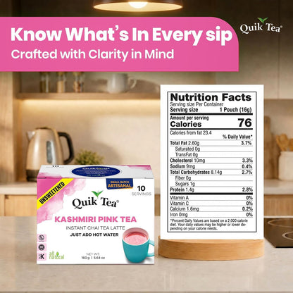 QuikTea Instant Chai Tea Latte Mix, Masala, Unsweetened, 20 Sachets