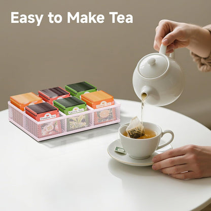 2 Tier Tea Bag Organizer, Mesh Tea Bag Holder with Handle, Teabag Holder, Tea Station Organizer for Countertop, Pantry, Kitchen, Cabinet -Black
