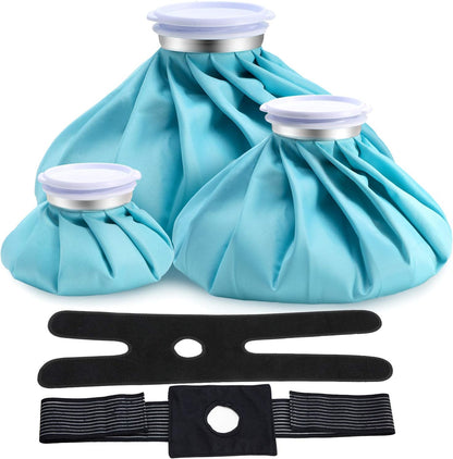 Ice Bags for Injuries Reusable: Ohuhu 3 Packs Ice Cold Packs with Wrap Ice Bag Hot Water Hot & Cold Therapy Pain Relief for Knee Leg Injury No-Leak Waterproof Ice Bags 3 Sizes 6"/9"/11", Blue