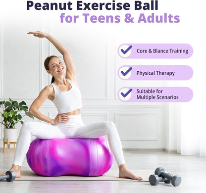 18’’/20’’ Peanut Ball for Kids & Adults, Anti-Burst Exercise Ball for Autism Sensory Training, Pregnancy & Physical Therapy, Yoga Balance Ball Chair for Fitness.