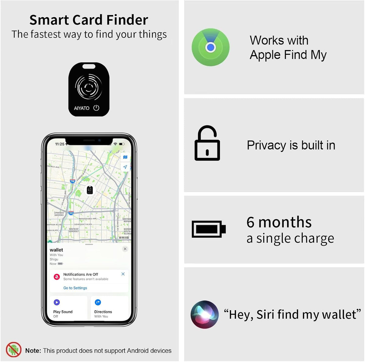 Mini Wallet Tracker Card, Key and Item Locator IP65 Waterproof Find Nearby Far Away iOS Only Work with Apple FInd My App Rechargeable Phone Finder for Keys, Bags More