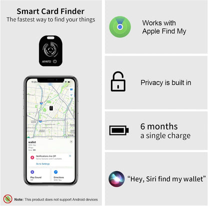 Mini Wallet Tracker Card, Key and Item Locator IP65 Waterproof Find Nearby Far Away iOS Only Work with Apple FInd My App Rechargeable Phone Finder for Keys, Bags More