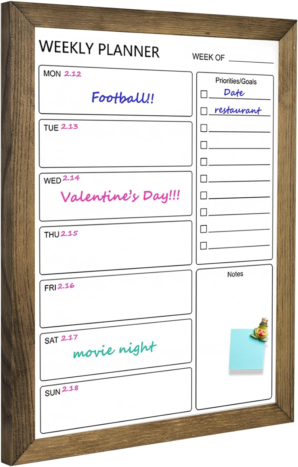 Dry Erase White Board Weekly Calendar Board, Magnetic Whiteboard for Wall,10.6“x14.7 Solid Wood Rustic Brown Framed Message Board, Planner Board for Office, Home, Schooll(Weekly-BB-RB-2737)