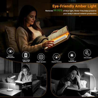 Book Light, Rechargeable Clear LED Flat Reading Light with 3 Colors & Timer, Dimmable Panel Plate Lamp Book Full Page Light for Reading in Bed at Night, Funny Gifts for Readers Kids Women Men (White)