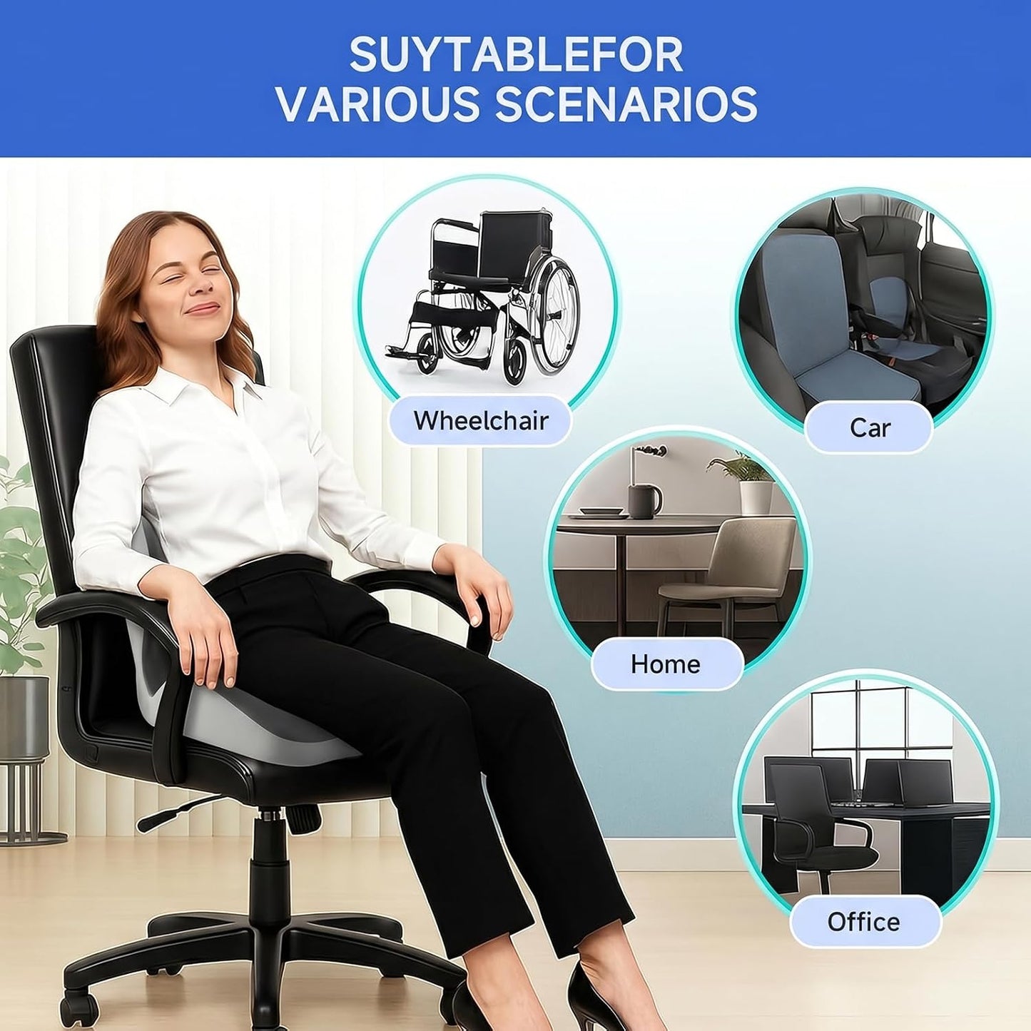 Ergonomic Car Seat Cushion with Lumbar Support, Pressure-Responsive Memory Foam, Enhanced Pelvic Stability for Pressure Relief, Ideal for Long Driving, Office & Home (Gray)