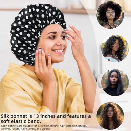 Satin Bonnet Silk Bonnet Hair Bonnet for Sleeping-Slouchy Beanie Hat Satin Sleep Cap for Women's Natural & Curly Hair(Blue Zircon)