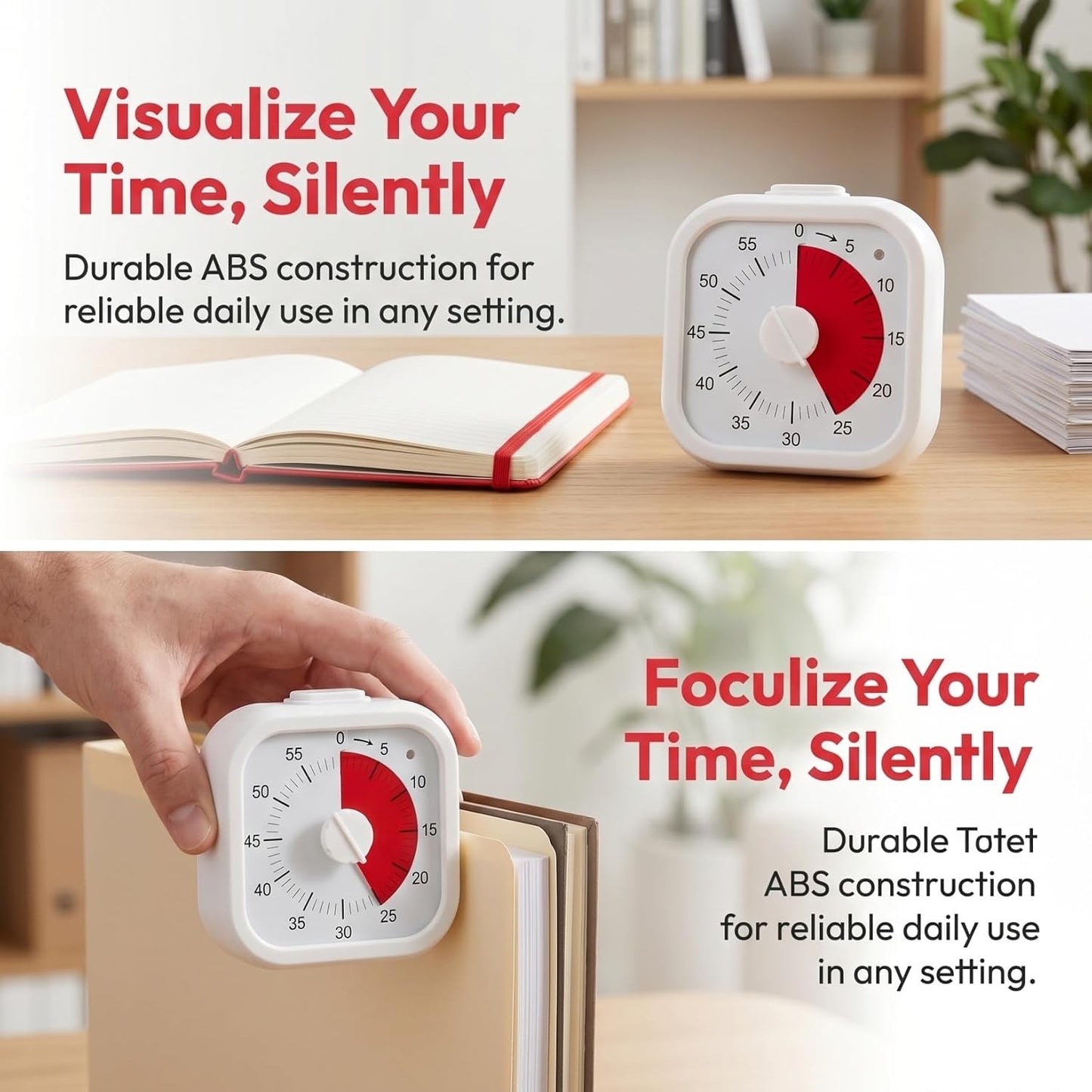 NUOBESTY Kitchen Timer 60 Minute Visual Desk Timer with Clip Silent Analog Countdown for Cooking Baking Classroom and Homework Management
