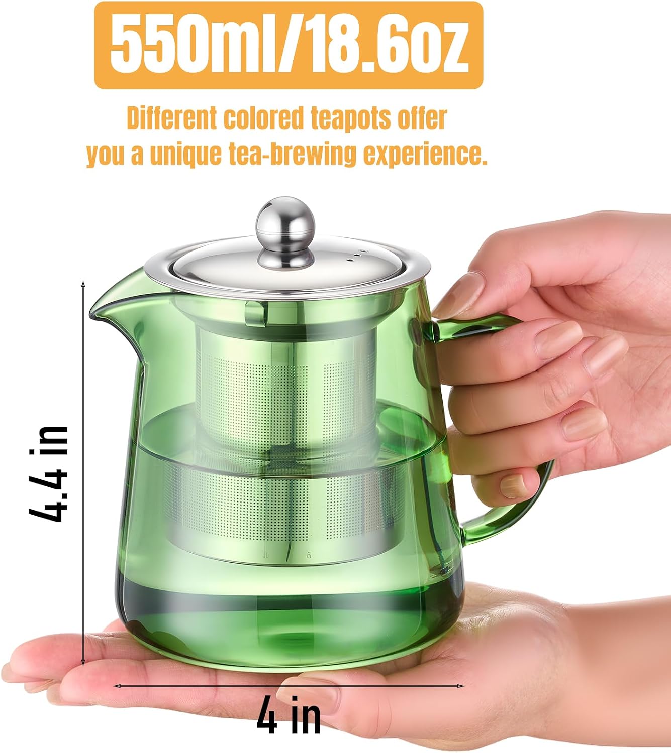 PARACITY Glass Teapot Stovetop 18.6 OZ, Borosilicate Clear Tea Kettle with Removable 18/8 Stainless Steel Infuser, Teapot Blooming and Loose Leaf Tea Maker Tea Brewer for Camping, Travel (550ML)