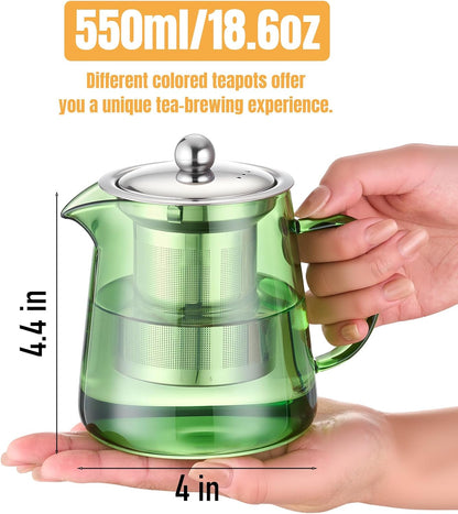 PARACITY Glass Teapot Stovetop 18.6 OZ, Borosilicate Clear Tea Kettle with Removable 18/8 Stainless Steel Infuser, Teapot Blooming and Loose Leaf Tea Maker Tea Brewer for Camping, Travel (550ML)