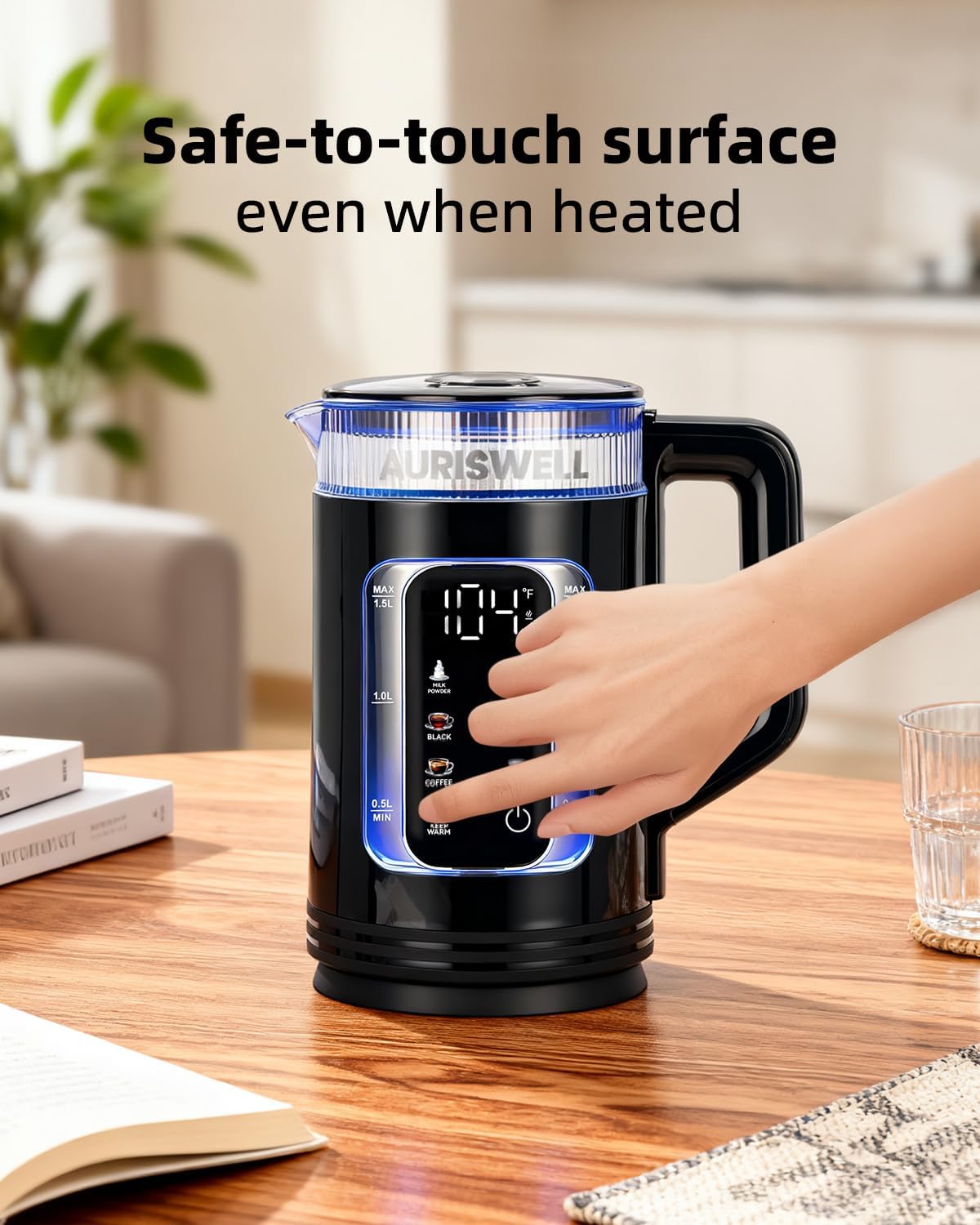 Electric Kettle with Temperature Control, Smart Glass Water Boiler for Tea, Coffee & Boiling, Automatic Shut-Off, 12-Hour Keep Warm & 6 Presets with One-Touch