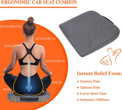 kingphenix Premium Car Seat Cushion, Memory Foam Driver Seat Cushion to Improve Driving View- Coccyx & Lower Back Pain Relief - Seat Cushion for Car, Truck, Office Chair (Leather Black)