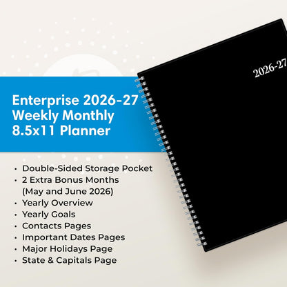 Blue Sky 2026-2027 Weekly and Monthly Academic Year Planner Calendar, July 2026 - June 2027, 8.5" x 11", Flexible Cover, Wirebound, Laminated Tabs, Enterprise