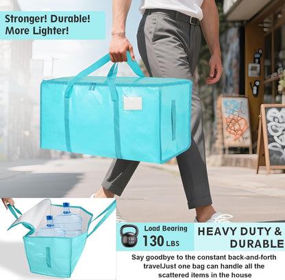 Moving Bags Extra Large - Heavy Duty Storage Totes with Wrap-Around Handles & Reinforced Zippers - Foldable Moving Box Alternative, Water-Resistant for Dorm, Closet & Under Bed Storage (Clear)
