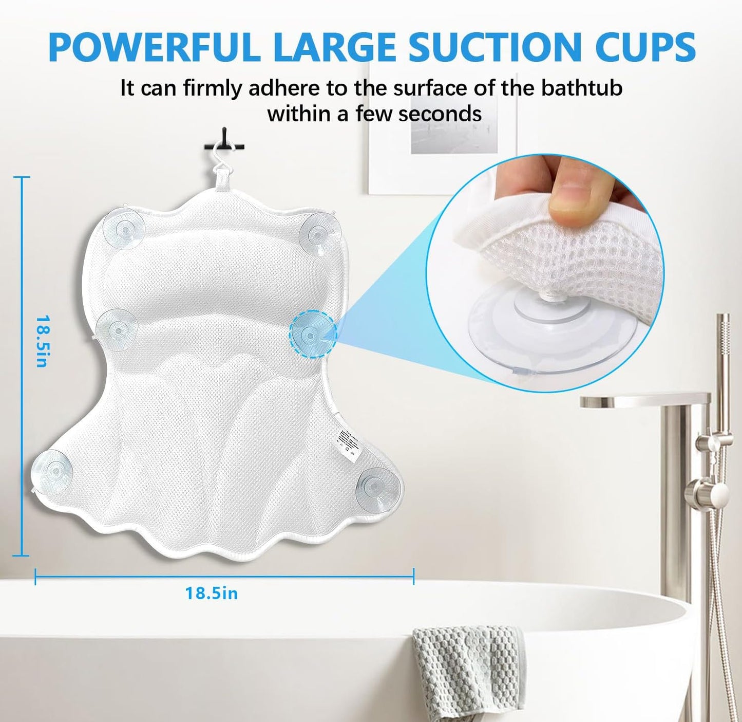 REEZEIVI Bath Pillows for Tub,Bath Pillow with 6 Non-Slip Suction Cups,Soft 4D Mesh Fabric,Bathtub Pillows for Tub Neck and Back Support,Extra Thick Luxury Bathtub Pillows,Grey