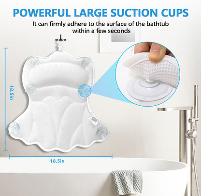 REEZEIVI Bath Pillows for Tub,Bath Pillow with 6 Non-Slip Suction Cups,Soft 4D Mesh Fabric,Bathtub Pillows for Tub Neck and Back Support,Extra Thick Luxury Bathtub Pillows,Grey
