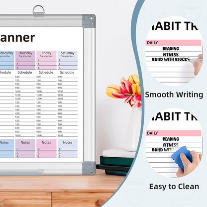 Weekly Hourly Planner Dry Erase Whiteboard with Silver Aluminium Frame for Wall -12" x 16"Hanging Removable Daily Weekly Weekly Planner and Hourly Schedule Checklist (16" x 12")