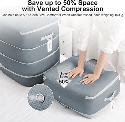 Comforter Storage Bag - 130L Large Capacity Blanket Storage Bags 4-Layer Ultra Space Saving Self Compression Organizer, Washable Compression Bags for Storage Comforter Blanket, Beige